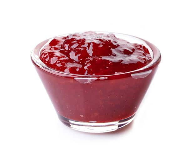 strawberry jam in a bowl