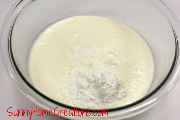 Stir the creamy ingredients and corn starch together for the cauliflower soup